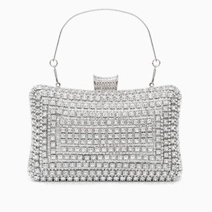 Silver Rhinestone Crystal Diamond Evening Clutch Bag with Handle Crossbody Bags